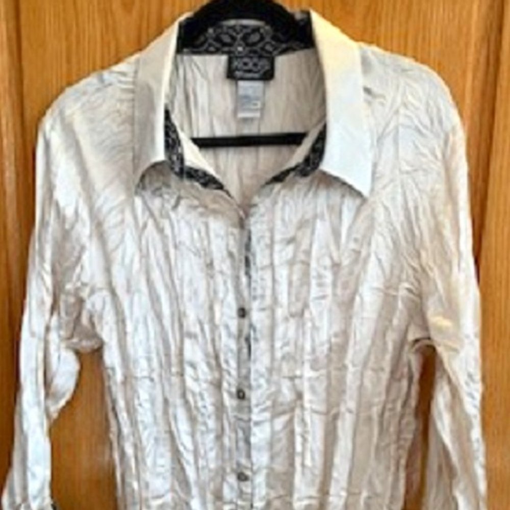 NWOT KOOS Of Course! Frills & Ruffles Tan Blouse/Shirt Button Front Sz: 1X